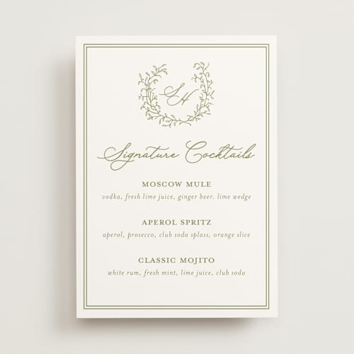 This is a pistachio wedding signs with standard by Katherine Moynagh called garden script printing on doublethick in standard