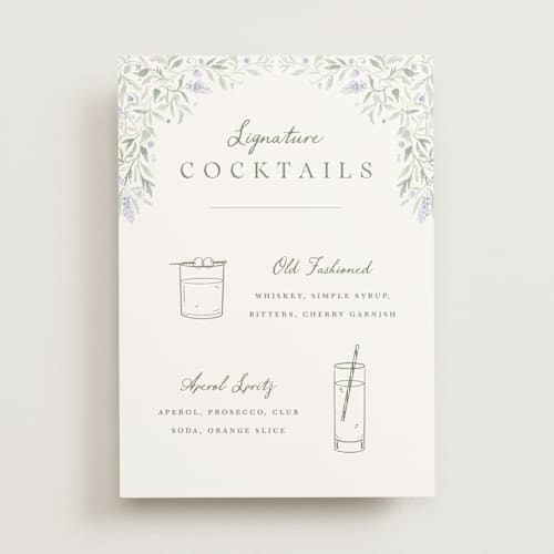 This is a periwinkle wedding signs with standard by Kristen Smith called delicate vines printing on doublethick in 5x7