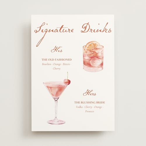 This is a tangerine wedding signs with standard by Celine Nguyen called sip & celebrate printing on doublethick in 5x7