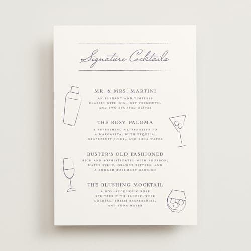 This is a orchid wedding signs with standard by Laura Hamm called signature cocktails printing on doublethick in 5x7