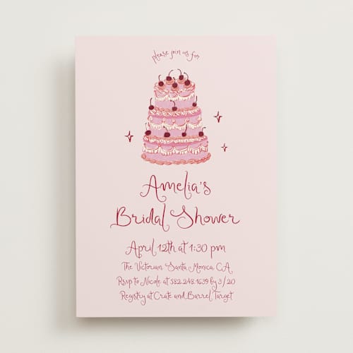 This is a blush bridal shower invitations with standard by Cass Loh called vintage wedding cake printing on signature in standard