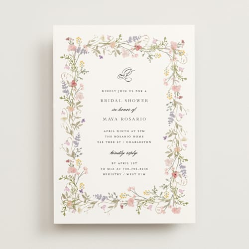 This is a blush bridal shower invitations with standard by Lori Wemple called floral frame printing on signature in standard