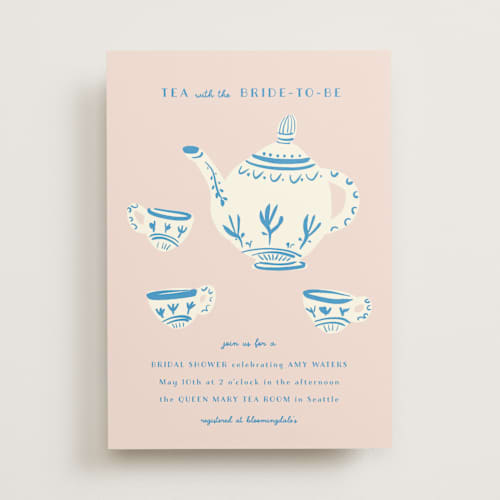 This is a blush bridal shower invitations with standard by Ani Somi called china tea set printing on signature in standard