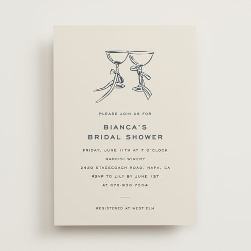 This is a navy bridal shower invitations with standard by Megan Davis called campania printing on signature in standard