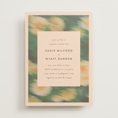 This is a spring green bridal shower invitations with standard by Morgan Kendall called bohemian haze printing on signature in standard