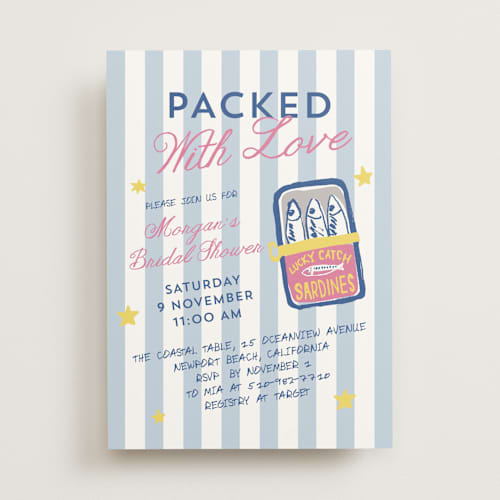 This is a sky bridal shower invitations with standard by Cass Loh called packed with love printing on signature in standard