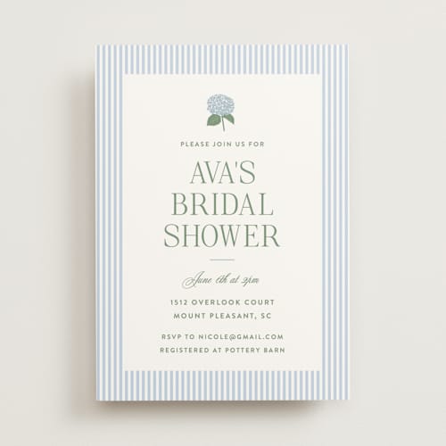 This is a sky bridal shower invitations with standard by Carolyn MacLaren called hydrangea home printing on signature in standard
