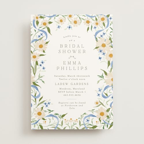 This is a something blue bridal shower invitations with standard by Erin L. Wilson called wildflower wreath printing on signature in standard