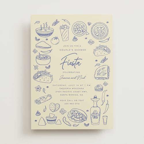 This is a blueberry bridal shower invitations with standard by Sherley Ferreira called tacos & tequila printing on signature in standard
