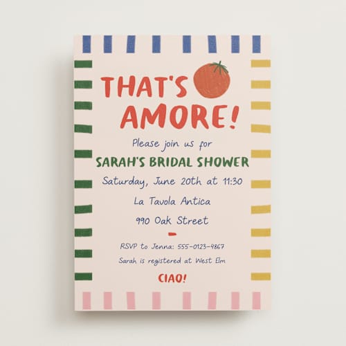 This is a capri bridal shower invitations with standard by Julia Starr called buon appetito! printing on signature in standard