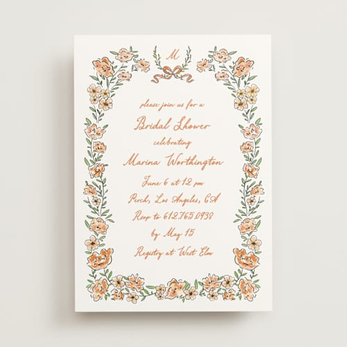 This is a hibiscus bridal shower invitations with standard by Creo Study called blooms printing on signature in standard