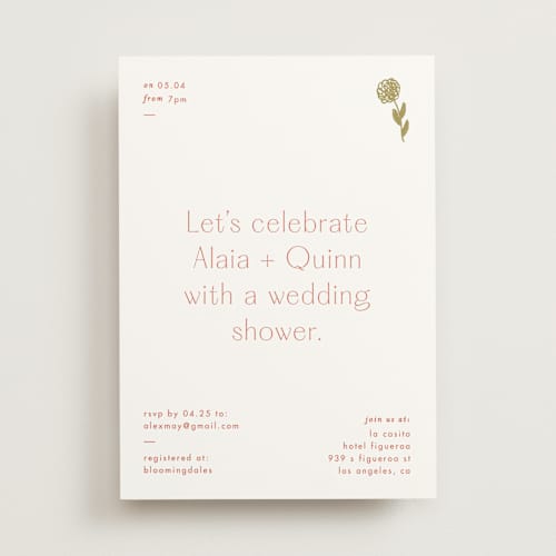 This is a verona sunset bridal shower invitations with standard by Blustery August called alaia printing on signature in standard