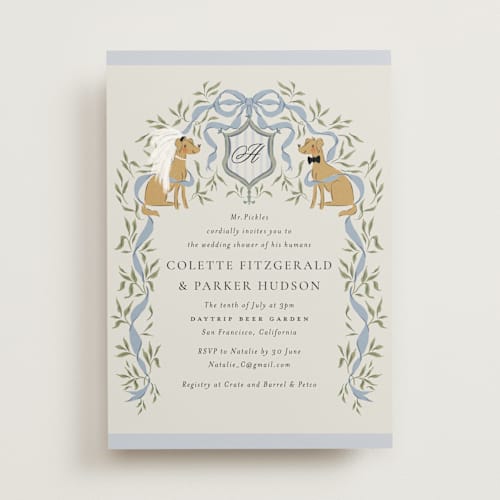 This is a blueberry bridal shower invitations with standard by Jackie Crawford called dog crest printing on signature in standard