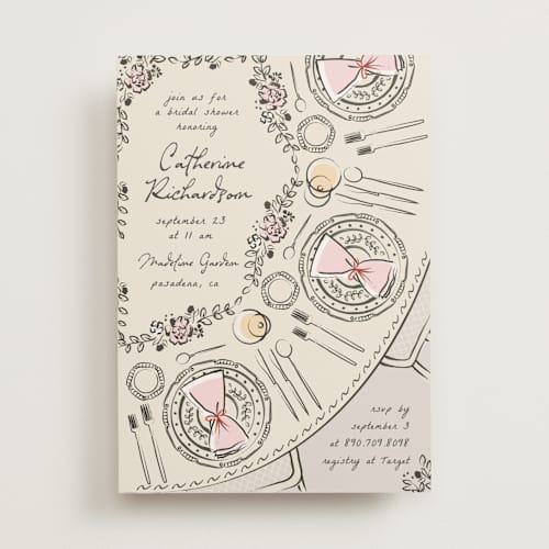 This is a champagne bridal shower invitations with standard by Ana de Sousa called gathering joy printing on signature in standard