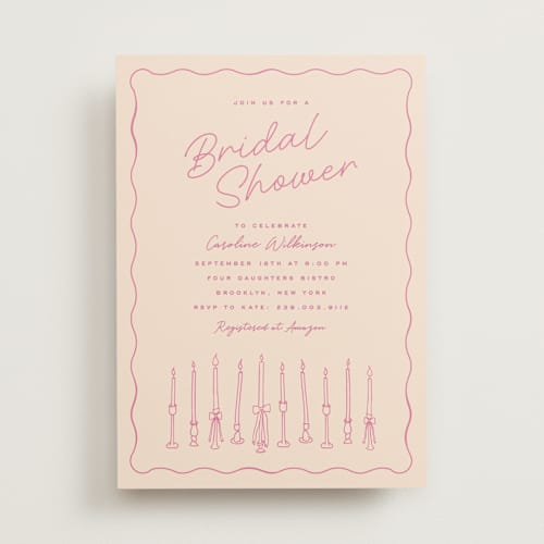 This is a bubblegum bridal shower invitations with standard by Ellen Schlegelmilch called candlesticks printing on signature in standard