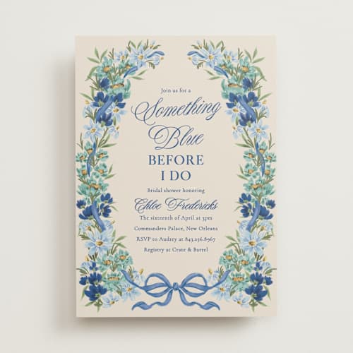 This is a bluebell bridal shower invitations with standard by Jackie Crawford called hidcote printing on signature in standard