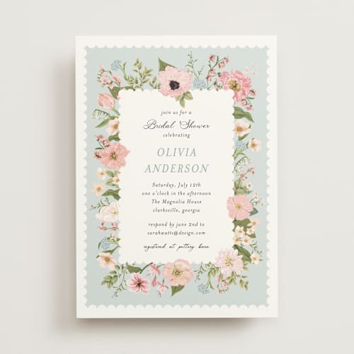 This is a blush bridal shower invitations with standard by Susan Moyal called blooming printing on signature in standard