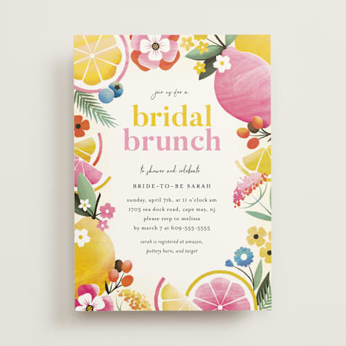 This is a pink lemonade bridal shower invitations with standard by Laura Moyer called bridal brunch printing on signature in standard