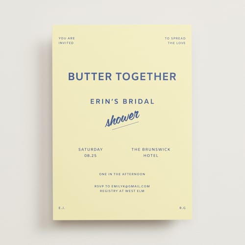 This is a butter bridal shower invitations with standard by Studio Suku called courthouse printing on signature in standard