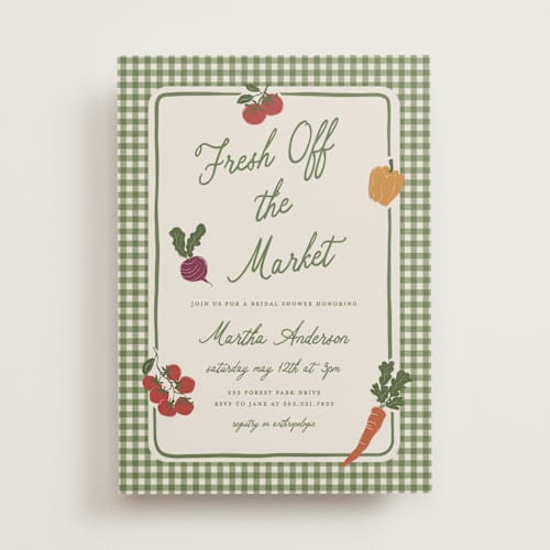 This is a moss bridal shower invitations with standard by Kelly Watkins called farmers market printing on signature in standard