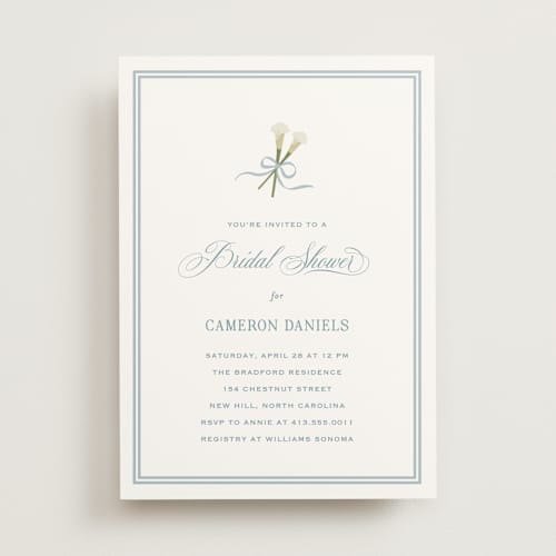 This is a something blue bridal shower invitations with standard by Carolyn MacLaren called lilly bow printing on signature in standard