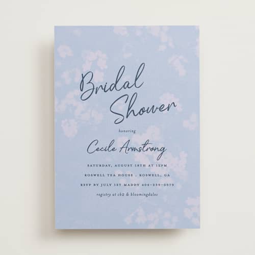 This is a sky bridal shower invitations with standard by Morgan Kendall called vintage florals printing on signature in standard