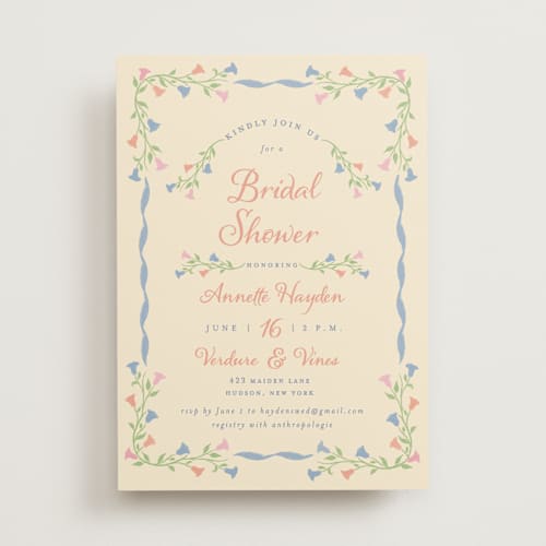 This is a cornflower bridal shower invitations with standard by Sarah Rosenthal called gardenia printing on signature in standard