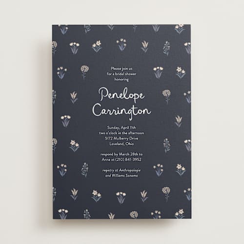 This is a iris bridal shower invitations with standard by Rachel Mattern called wildflower bloom printing on signature in standard