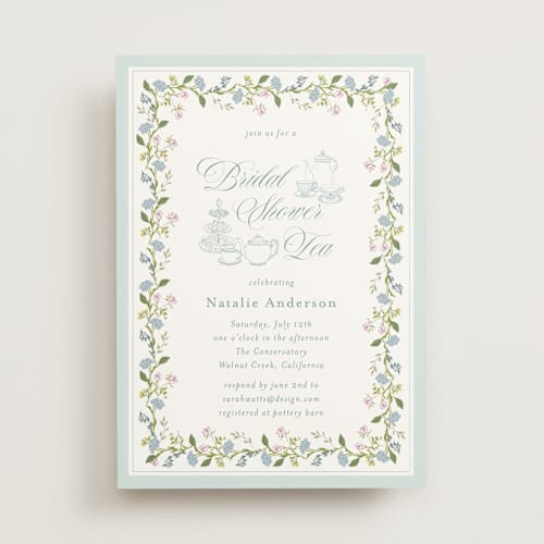 This is a wedgewood bridal shower invitations with standard by Susan Moyal called garden tea printing on signature in standard