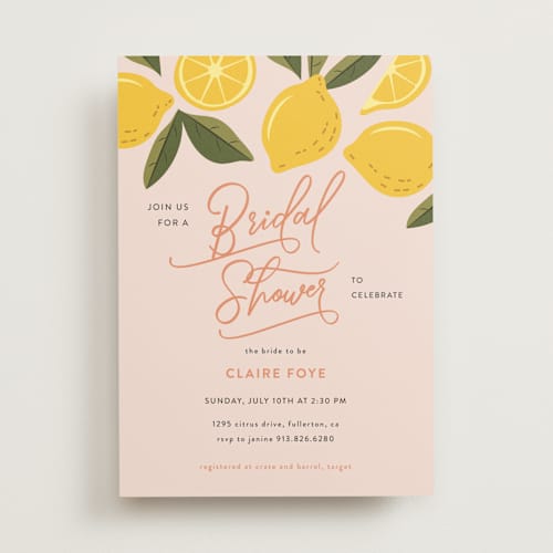 This is a blush bridal shower invitations with standard by That Girl Press called lemonade printing on signature in standard