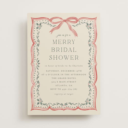 This is a eggnog bridal shower invitations with standard by Chris Griffith called ribbon stripe holiday printing on signature in standard