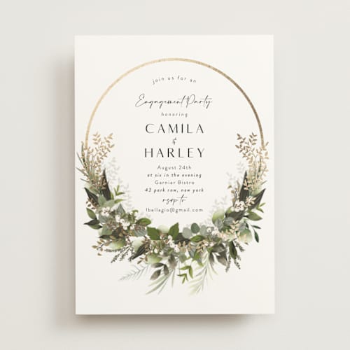 This is a ivory engagement party invitations with foil pressed by Susan Moyal called eternity printing on signature in standard