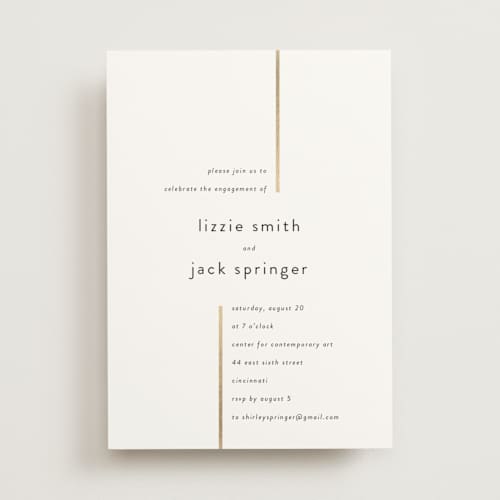 This is a pearl engagement party invitations with foil pressed by Kim Dietrich Elam called side by side printing on signature in standard
