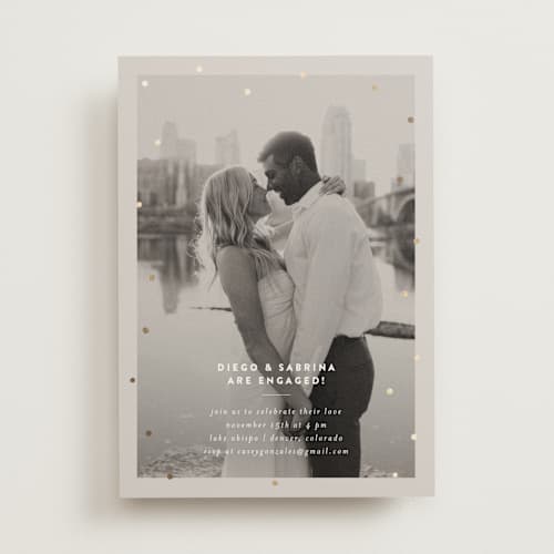 This is a steel engagement party invitations with foil pressed by chocomocacino called macine printing on signature in standard