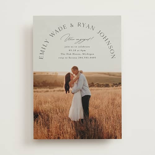 This is a granite engagement party invitations with standard by Corinne Malesic called photogenic printing on signature in standard