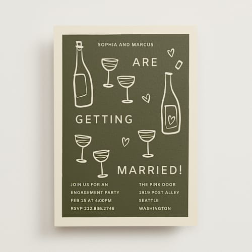 This is a avocado engagement party invitations with standard by Ani Somi called bottles of love printing on signature in standard