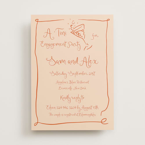 This is a verona engagement party invitations with standard by Cotton and Bow called a 'tini bridal shower printing on signature in standard