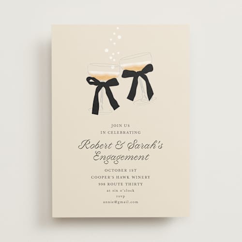 This is a sand engagement party invitations with standard by Baumbirdy called cheers printing on signature in standard