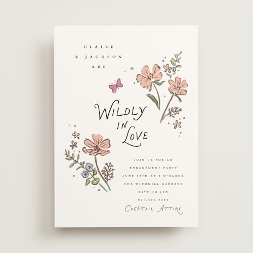 This is a carnation engagement party invitations with standard by Itsy Belle Studio called wildly in love printing on signature in standard