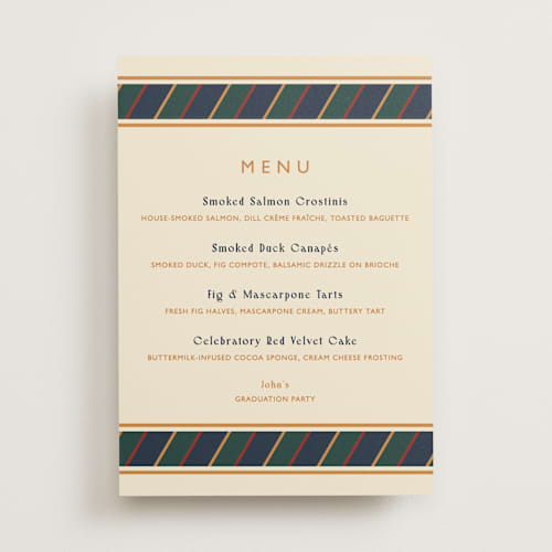 This is a navy graduation party decorations with standard by Sarah Rosenthal called belmont printing on doublethick in 5x7