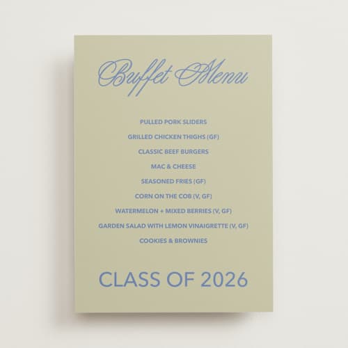 This is a denim graduation party decorations with standard by Inkblot Design called new style printing on doublethick in 5x7