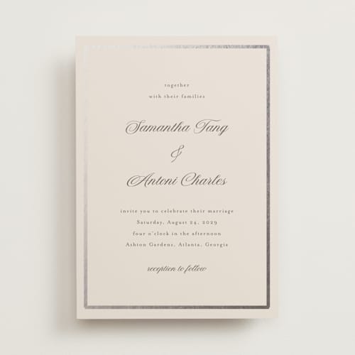 This is a antique foil stamped wedding invitations with foil pressed by Nicole Walsh called tux printing on signature in standard