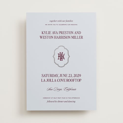 This is a celestial foil stamped wedding invitations with foil pressed by Jenna Holcomb called modern vintage printing on signature in standard