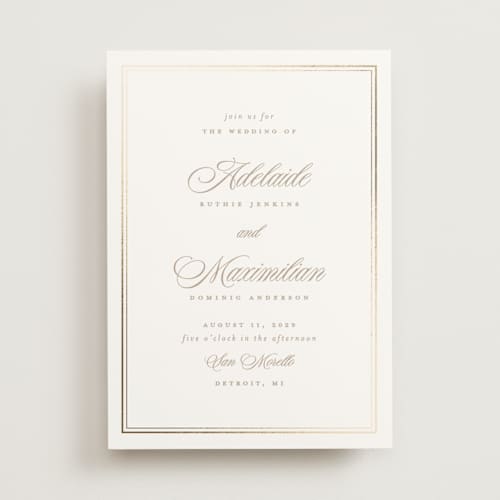 This is a ivory foil stamped wedding invitations with foil pressed by Ellen Schlegelmilch called museo printing on signature in standard
