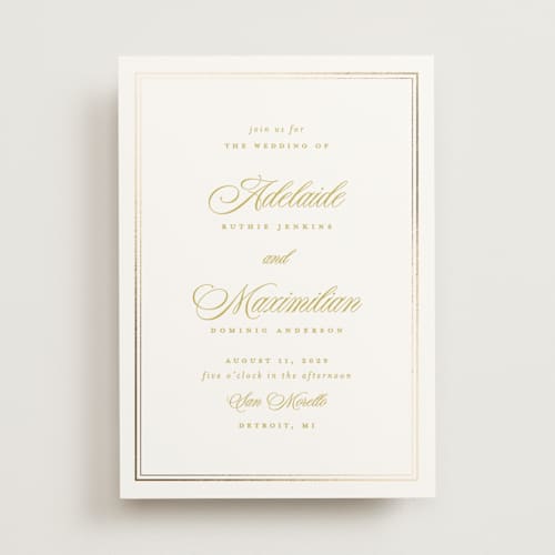 This is a citrus foil stamped wedding invitations with foil pressed by Ellen Schlegelmilch called museo printing on signature in standard