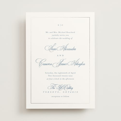 This is a ocean foil stamped wedding invitations with foil pressed by Kelly Schmidt called greenwood printing on signature in standard