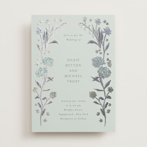 This is a frozen foil stamped wedding invitations with foil pressed by Nicoletta Savod called parisian garden printing on signature in standard