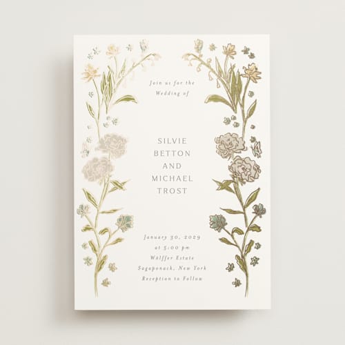 This is a lily foil stamped wedding invitations with foil pressed by Nicoletta Savod called parisian garden printing on signature in standard