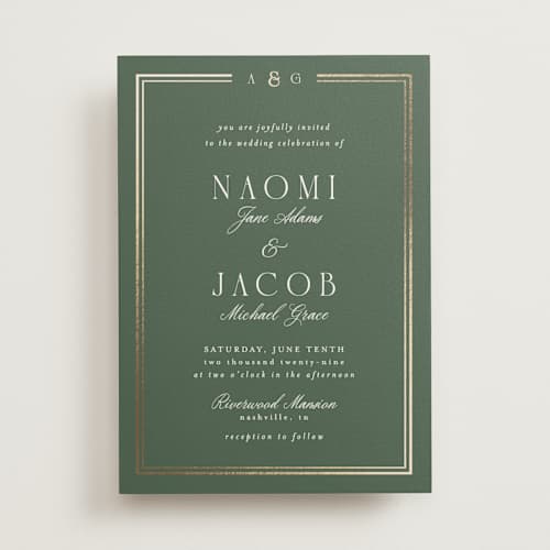 This is a fern foil stamped wedding invitations with foil pressed by Nicole Walsh called grace printing on signature in standard