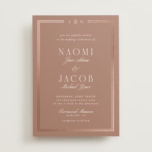 This is a rosewood foil stamped wedding invitations with foil pressed by Nicole Walsh called grace printing on signature in standard